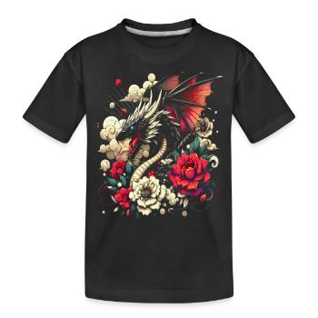 Blumendrachen-T-Shirt Ätherisches Design mit Stil - Kinder Premium Bio T-Shirt - Schwarz - Vorne