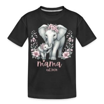 Mama 2024 Elephant Floral Wreath Celebration - Kinder Premium Bio T-Shirt - Schwarz - Vorne