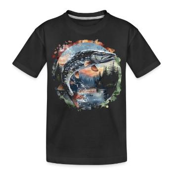 Jumping Fish – Angler Motif – Dynamic Catch - Kids' Premium Organic T-Shirt - black - Front