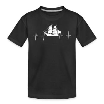 Piratenschiff Herzschlag Grafik - Kinder Premium Bio T-Shirt - Schwarz - Vorne