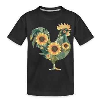 Floral Rooster - Kids' Premium Organic T-Shirt - black - Front