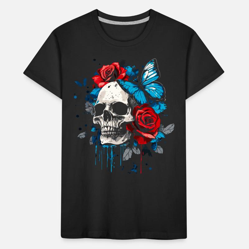 Crâne, Crâne, Papillon, Rose, Fleur T-shirt bio Premium Enfant