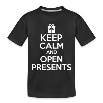 Christmas Keep Calm And Open Presents - Kids' Premium Organic T-Shirt - black - Front