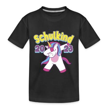 Schulkind 2023 Dabbing Einhorn Einschulung - Kinder Premium Bio T-Shirt - Schwarz - Vorne