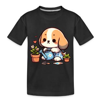 Dog Gardening Puppy Planter Tee Graphic - Kids' Premium Organic T-Shirt - black - Front