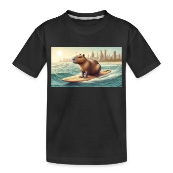 Surfing capybara - Kids' Premium Organic T-Shirt - black - Front