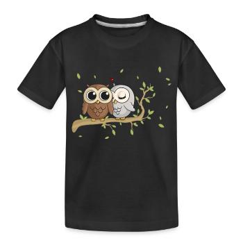 Verliebte Comic Eulen - Kinder Premium Bio T-Shirt - Schwarz - Vorne