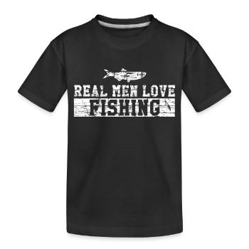 Les vrais hommes aiment la pêche - T-shirt bio Premium Enfant - noir - Devant