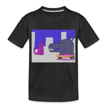 Purple Cat and the skating Hippo - Kids' Premium Organic T-Shirt - black - Front