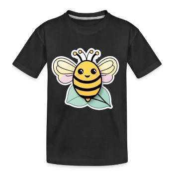 Niedliche glückliche Biene auf einem Blatt - Kinder Premium Bio T-Shirt - Schwarz - Vorne