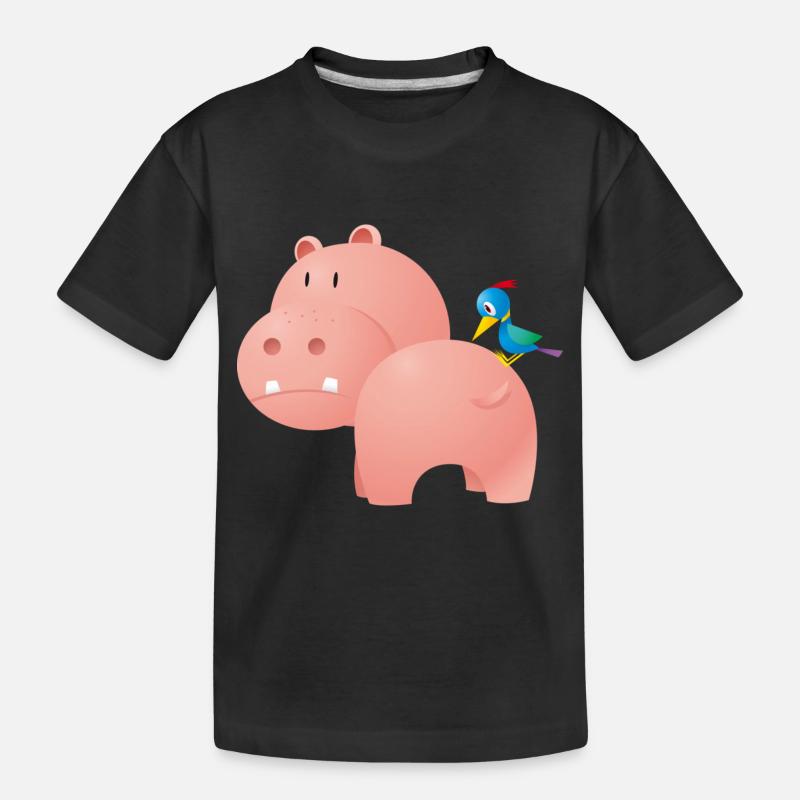 Nilpferd mit Vogel - Kinder Premium Bio T-Shirt - Schwarz