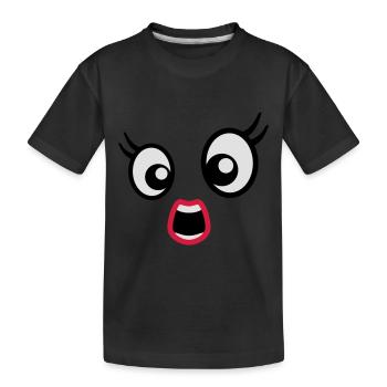 Erschrocken gucken Cartoon Gesicht Frau Weiblich - Kinder Premium Bio T-Shirt - Schwarz - Vorne