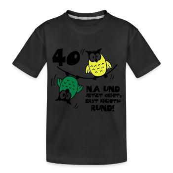40 birthday, owls on the rope, round - Kids' Premium Organic T-Shirt - black - Front