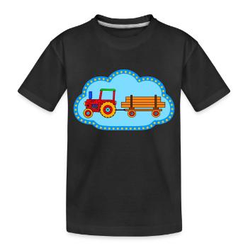 Roter Traktor / Traktor mit Hänger - Kinder Premium Bio T-Shirt - Schwarz - Vorne