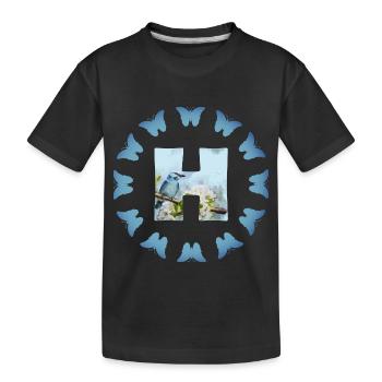 fleurs oiseaux bleus h - T-shirt bio Premium Enfant - noir - Devant