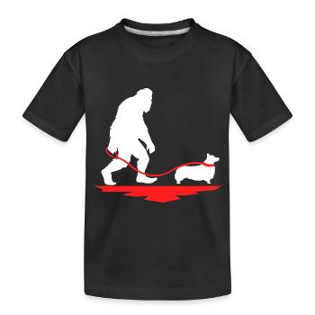 Bigfoot Dog Walk corgi - Kids' Premium Organic T-Shirt - black - Front