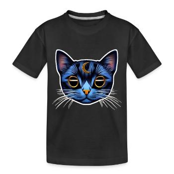 Katze mit Mondraum und Kosmos - Kinder Premium Bio T-Shirt - Schwarz - Vorne