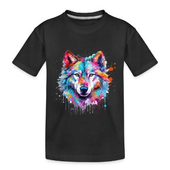 Wolf Wolfskopf Natur Wildnis Aquarell Bunt Kunst - Kinder Premium Bio T-Shirt - Schwarz - Vorne