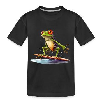 Frosch auf dem Surfbrett - Kinder Premium Bio T-Shirt - Schwarz - Vorne