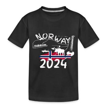 Norvegia 2024 Merluzzo con montagne e pesca all'alce - Maglietta ecologica premium per bambini - nero - Fronte