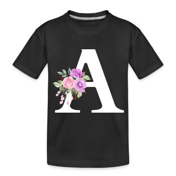 Lila Blumenbuchstabe - Kinder Premium Bio T-Shirt - Schwarz - Vorne