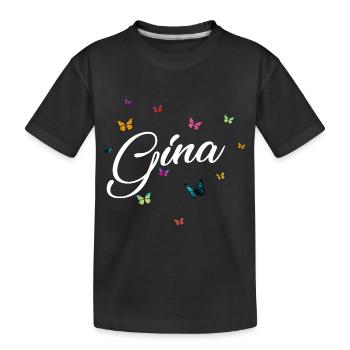 GINA - Mädchen Name mit bunten Schmetterlingen - Kinder Premium Bio T-Shirt - Schwarz - Vorne