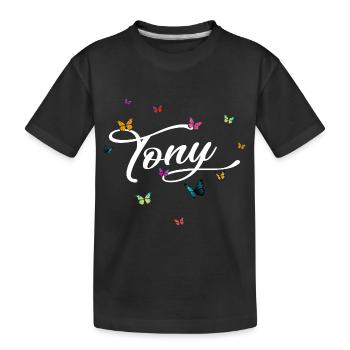 TONY - Girl's Name with Colorful Butterflies - Kids' Premium Organic T-Shirt - black - Front