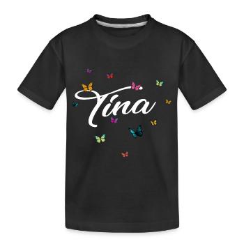 TINA - Girl Name with Colorful Butterflies - Kids' Premium Organic T-Shirt - black - Front