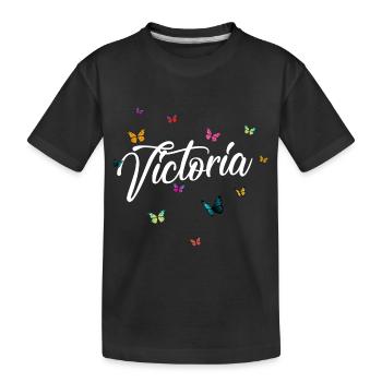 VICTORIA - Girl's name with colorful butterflies - Kids' Premium Organic T-Shirt - black - Front