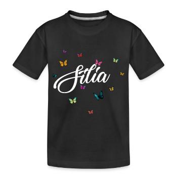 SILIA - Prénom de fille avec des papillons colorés - T-shirt bio Premium Enfant - noir - Devant