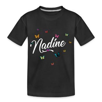 NADINE - Mädchen Name mit bunten Schmetterlingen - Kinder Premium Bio T-Shirt - Schwarz - Vorne