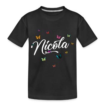 NICOLA - Mädchen Name mit bunten Schmetterlingen - Kinder Premium Bio T-Shirt - Schwarz - Vorne