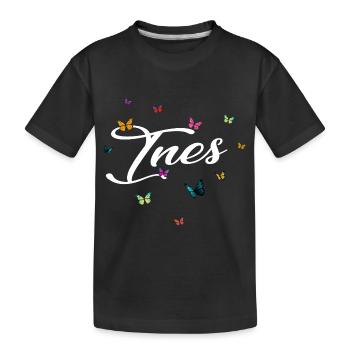 INES - Girl's Name with Colorful Butterflies - Kids' Premium Organic T-Shirt - black - Front