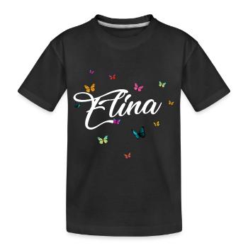 ELINA - Girl Name with Colorful Butterflies - Kids' Premium Organic T-Shirt - black - Front