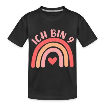 Ich bin 9 niedliche Regenbogen Design Junge Mädche - Kids' Premium Organic T-Shirt - black - Front