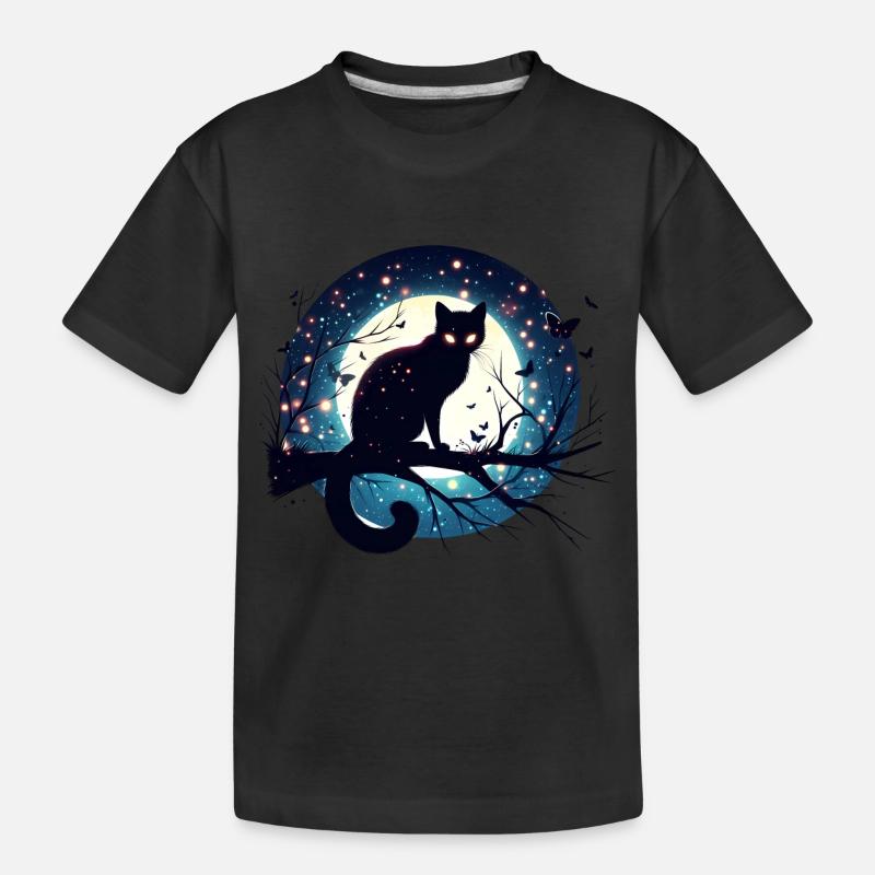 Pleine Lune avec Chat Noir Halloween - T-shirt bio Premium Enfant - noir