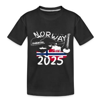 Norwegen 2025 Heilbutt mit Bergen und Elch Angeln - Kinder Premium Bio T-Shirt - Schwarz - Vorne