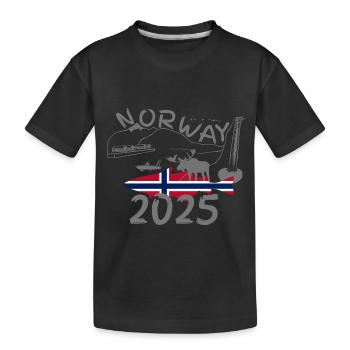 Norvège 2025 Lieu jaune avec montagnes et pêche à l’orignal - T-shirt bio Premium Enfant - noir - Devant