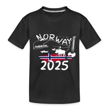 Norwegen 2025 Seehecht mit Bergen und Elch Angeln - Kinder Premium Bio T-Shirt - Schwarz - Vorne