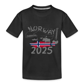 Norwegen 2025 Seehecht mit Bergen und Elch Angeln - Kinder Premium Bio T-Shirt - Schwarz - Vorne