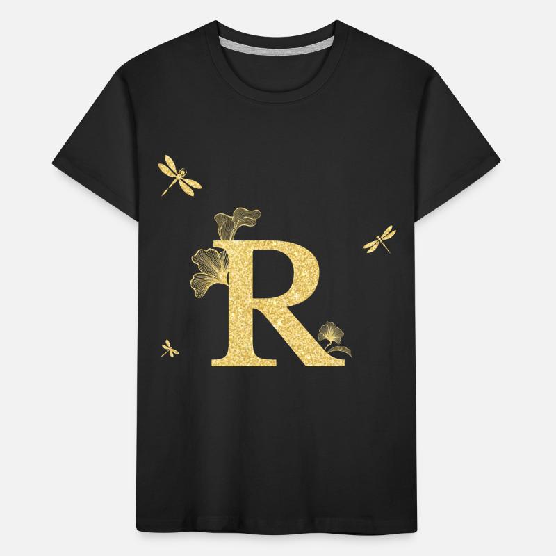Buchstabe r Goldene Glitzer Libelle - Geschenkidee Kinder Premium Bio T-Shirt