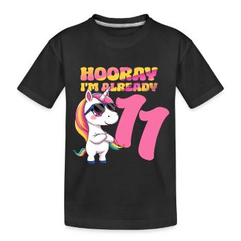 11 Years Girl Birthday Unicorn Theme Unicorn - Kids' Premium Organic T-Shirt - black - Front