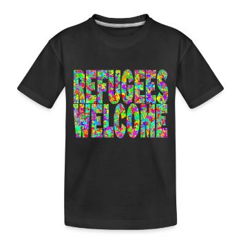 refugees welcome und viele bunte schmetterlinge - Kinder Premium Bio T-Shirt - Schwarz - Vorne