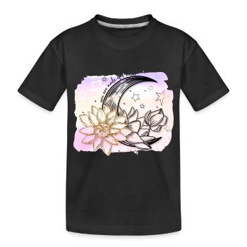 Halbmond mit Blumen und Sternen - Kinder Premium Bio T-Shirt - Schwarz - Vorne