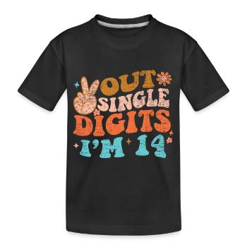 Groovy Peace Out Single Digits I'm 14 Birthday - Kinder Premium Bio T-Shirt - Schwarz - Vorne