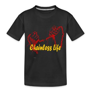 Hände mit Kette Schrift Gelb - Kinder Premium Bio T-Shirt - Schwarz - Vorne