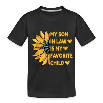 Mein Schwiegersohn ist mein Lieblingskind Sonnenblume - Kinder Premium Bio T-Shirt - Schwarz - Vorne