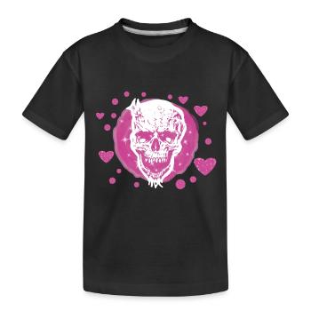 Herzlicher Totenkopf - Herzen - Kinder Premium Bio T-Shirt - Schwarz - Vorne