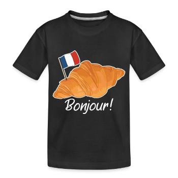 Bonjour Croissant - Funny French Food - Kids' Premium Organic T-Shirt - black - Front