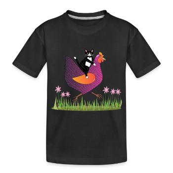Hen Rider - Katze auf Huhn - Geschenkidee - Kinder Premium Bio T-Shirt - Schwarz - Vorne